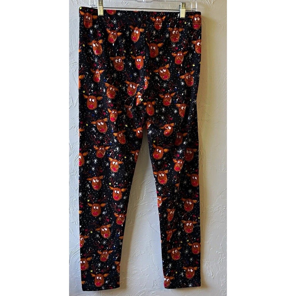 One5One Women’s L Black Reindeer Christmas Animal Print Ankle Leggings Stretch